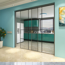 Inter-Painted Kitchen Extremely Narrow Rim Three Linkage Suspension Rail Glass Aluminum Alloy Golden Gate Push-and-pull Sliding Door Balcony Living-room Parting Door