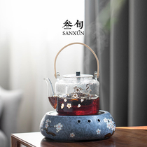 Three-year-old electric pottery stove tea cooker steamed tea stove cherry blossom glass pot household small boiled water tea set