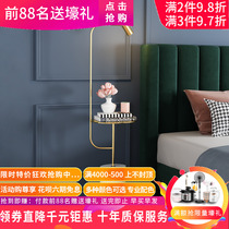 American light luxury bedroom stainless steel brushed light cabinet Nordic floor lamp bedside table Modern simple bedside table with lamp