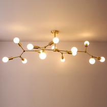 Nordic lamps living room lamps rectangular creative personality simple modern restaurant Art branches all copper ceiling lamps