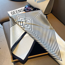 Hangzhou Silk 100% mulberry silk scarves Nordic minimalist striped real silk scarves with female little fringed scarves for spring and autumn