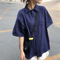 Shirt female student Korean version loose retro Hong Kong flavor short sleeve Harajuku style wild couple soft sister Japanese college trend