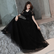 Black evening dress female 2021 new V-neck thin party dress socialite banquet party small dress long section