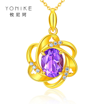 Gold necklace female Fine 24k gold collarbone amethyst set chain New 999 gold pendant to give girlfriend