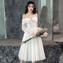 French Hepburn wedding dress 2020 new bride simple light wedding dress forest department super fairy long sleeve small child