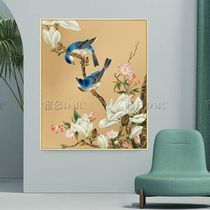 New printed DMC cotton thread cross embroidered living room Restaurant bookhouse Vertical version Bluebird jade Orchid Bird
