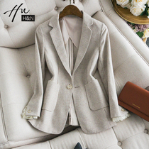 High-grade wool blazer womens design sense niche slim lace stitching waist slim suit womens tops