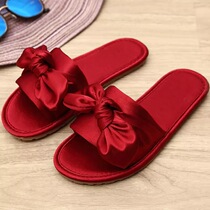 Wedding slippers A pair of European bow big Red this year of life fashion wedding interior thickened newlywed high-end