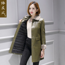 Haining leather leather down jacket womens long new winter mink fur collar fur trench coat coat