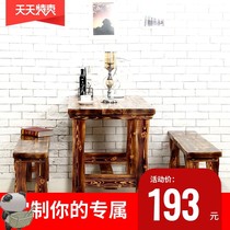 Carbonized fast food tables and chairs Solid wood dining tables Noodle restaurant snack tables and stools Food stalls Catering farmhouse combination Outdoor tables and chairs