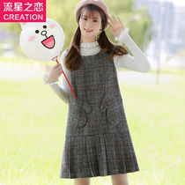 Autumn and winter sundress High school junior high school students Korean slim dress College style girl Autumn wool skirt