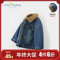 cutebunny baby winter small boy padded velvet denim coat foreign style baby warm denim