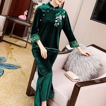 Chinese style suit female retro cheongsam autumn and winter Tang dress modified version of female fashion temperament Zen clothing female two-piece tea suit