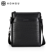 Red Valley shoulder bag mens shoulder bag leather head layer cowhide satchel crocodile vertical briefcase Business Mens bag