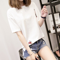 Tide Cards 2022 Summer New Short Sleeves T-Shirt Woman Loose Beat Bottom Compassionate Korean Version Casual 100 Hitch White Blouse
