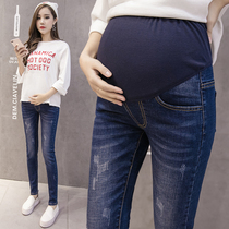 Pregnant woman pants outside with long pants for spring and autumn thin autumn and winter workout small-footed jeans gush and thickened autumn and winter clothing