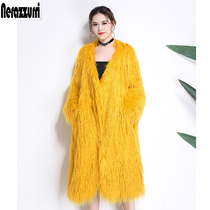 Beach wool fur oversize coat women winter loose thick yellow fashion imitation fur coat women long