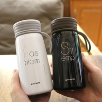 Korean personality black and white thermos men and women lovers water cup creative trend Student handle portable handy cup