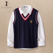 Boys wool vest vest two-piece autumn and winter childrens sweater waistcoat shirt female primary school students school uniform set 3172