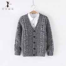 Boys sweater cardigan boys casual gray line clothes tide children 2020 autumn and winter childrens sweater jacket 3217
