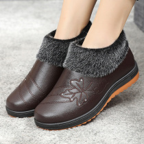 Old Beijing cloth shoes nv mian xie waterproof leather boots middle-aged mothers shoes thick warm anti-slip snow boots