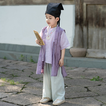 2022 new original Ming system than a cross-collar short-sleeved suit to restore high-end light and thin summer clothes childrens Hanfu boys