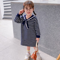 2021 autumn new Korean version cute trend girls skirt children stripe navy collar dress skirt 5913