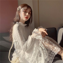 2022 Spring Dress New Lace Super Fairy woman Long sleeves Supper with a slim fit inside a dress
