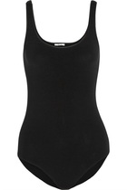 WOLFORD black round neck stretch jersey womens one-piece tights