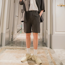 Sicilian mens summer five-point pants casual pants mens Korean version of the trend loose mens black suit shorts
