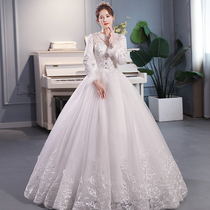 French light wedding dress main gown bride 2022 new style outdoor gown small guy long sleeve winter warm women