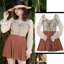 Korean plus size swimsuit female fat mmins wind cover belly thin one-piece skirt long-sleeved cover meat hot spring sexy big chest