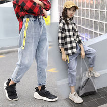 Girls jeans autumn 2021 Korean fashion foreign style trousers in big Children Spring and Autumn loose pants comfortable and cute