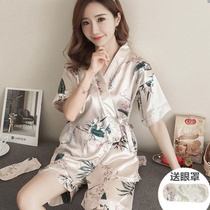 Kimono pajamas womens spring and summer short-sleeved Japanese lace fresh cute student ice silk two-piece home suit set