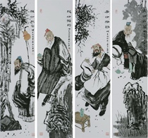 C20 four-screen freehand characters (30) Chinese painting Gao Shih painting hand-painted