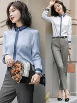 Female long-sleeved female long-sleeved fashioner shirt in 2019 autumn winter work-layer interview with body-modified col-white shirt work clothes