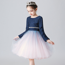 Girls Skirt Autumn Winter Dress Western Style Little Long Sleeve Pengpeng gauze Princess Dress Flower Girl Dress 2019 New