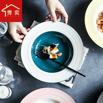 Western soup plate pasta plate deep plate household pasta plate ceramic creative snowflake straw hat plate pasta plate
