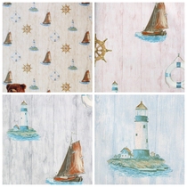 Mediterranean style nautical cartoon wallpaper small fresh light blue white childrens wallpaper light pink girl room