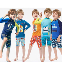 Korean hot spring childrens bathing suit Boy swimsuit Boy middle and large child conservative long-sleeved split sunscreen surf suit