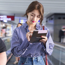 Hong Kong Tide Card 100 Hitch Striped Shirt Lady 2022 Spring New Big Code Womens European Station Personality Long Sleeve Shirt Tide