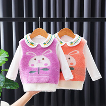 Childrens pullover vest autumn and winter sweater purple red 0-2 years old 4 foreign 3 girls baby knitted vest