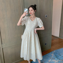 Pregnant womens summer dress 2020 new third trimester out fashion trend mom floral over-the-knee loose pregnant womens skirt