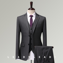 Leech mens gray suit suit set custom dress groom wedding dress three-piece slim casual suit man