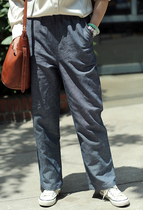 Painted sub-line landscape Cline original design yarn-dyed linen denim casual literary Chinese style relaxation trousers