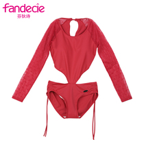 Fendish sexy triangle one-piece womens swimsuit long-sleeved mesh polka dot hip red hot spring swimsuit FS0692