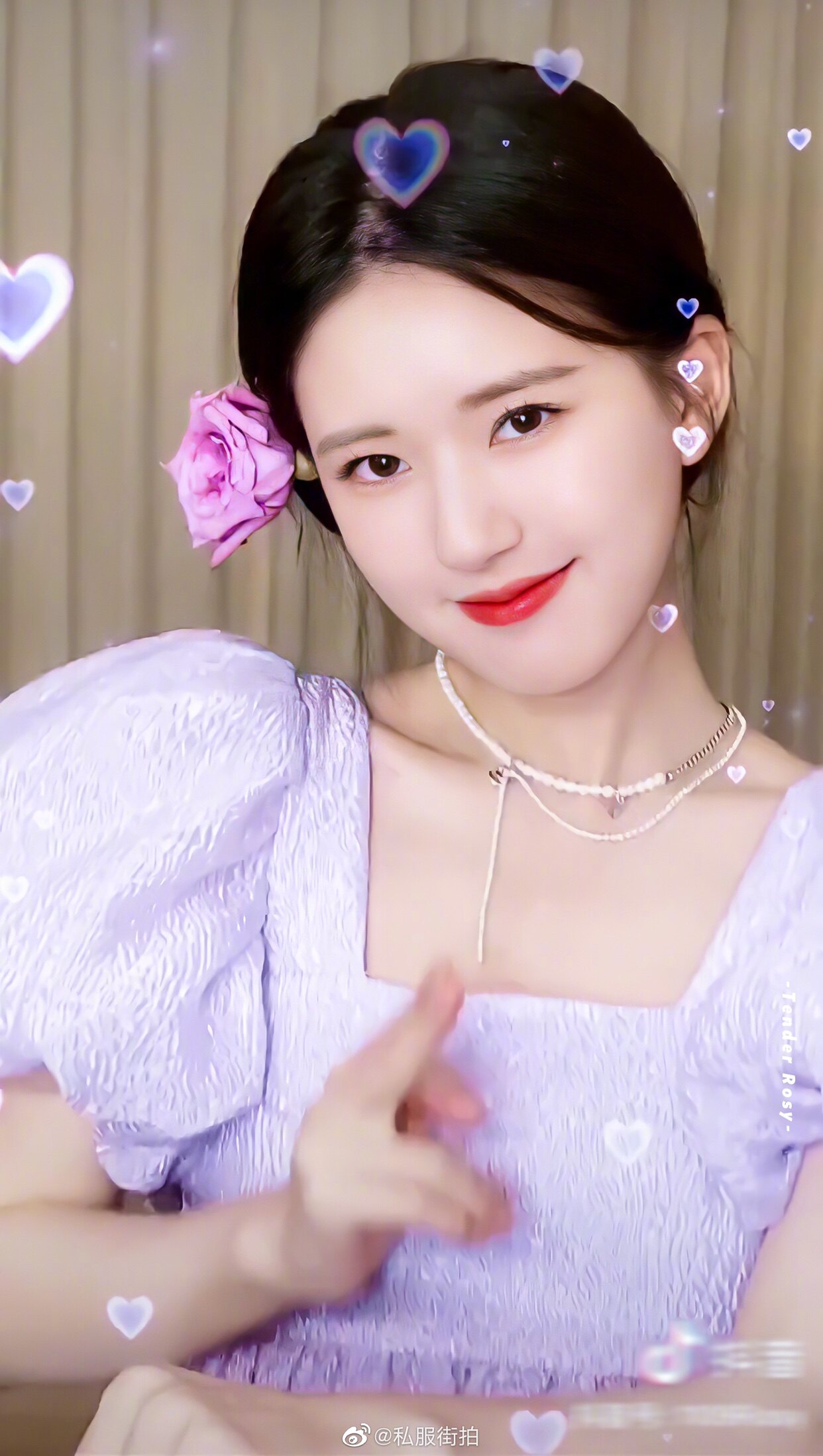 抖音赵露思明星同款香芋紫色泡泡袖连衣裙女设计感收腰方领裙子夏