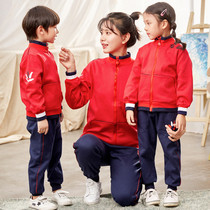 Kindergarten garden clothes spring and autumn and winter clothes Childrens college style primary school school uniform class clothes red sports suit three-piece suit