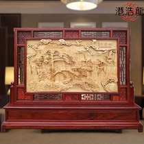 Dongyang wood carving deep carving floor screen office solid wood ornaments Chinese antique porch living room partition seat screen