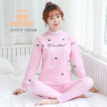 Thermal underwear women plus velvet thickened Winter Junior High School Girls big boy students autumn clothes and trousers cotton set